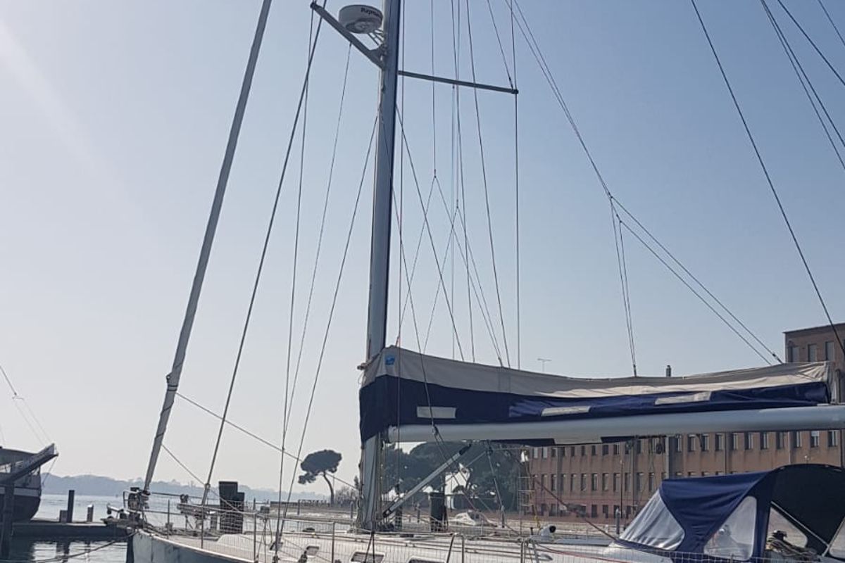 Exterior view of Nisyros, a Beneteau Cyclades 50.5 sailboat at Piombino, Italy