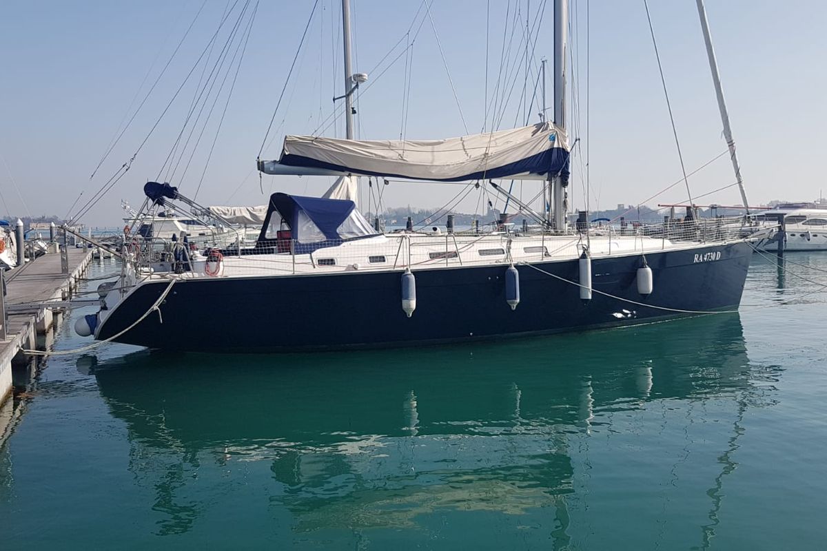 Exterior view of Nisyros, a Beneteau Cyclades 50.5 sailboat at Piombino, Italy