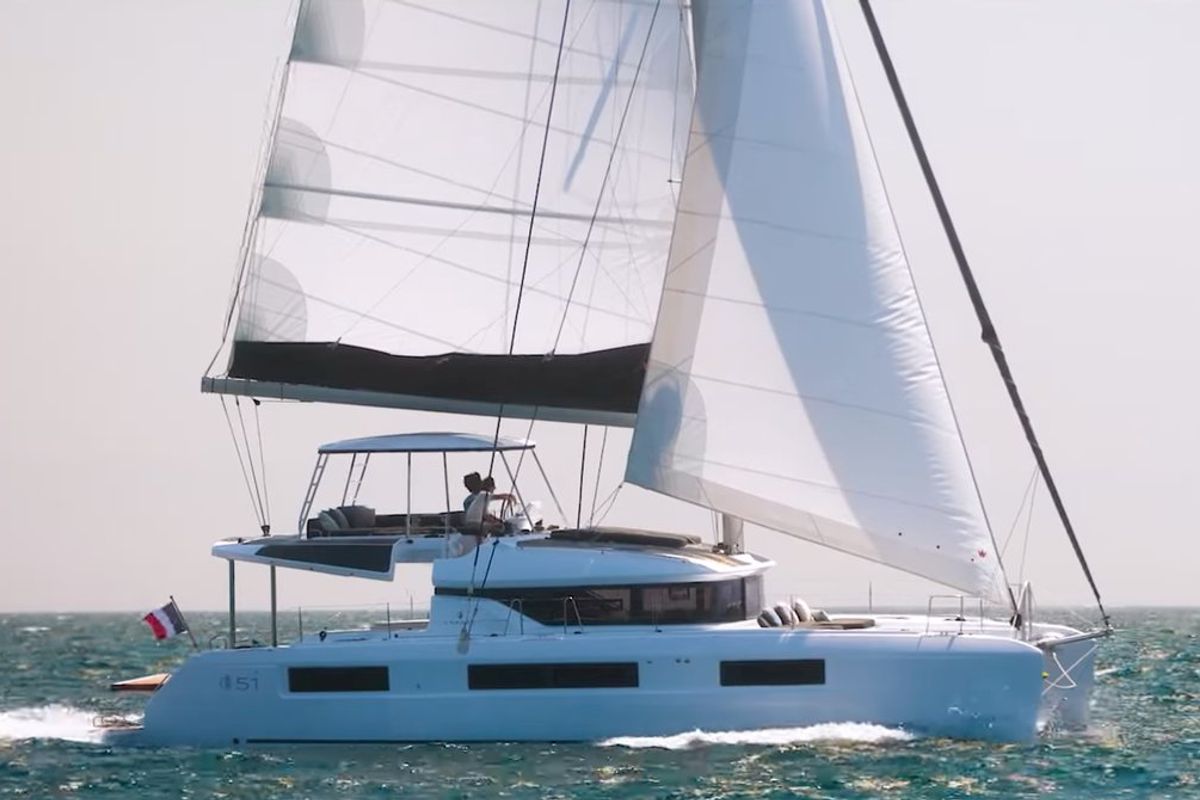 Exterior view of Unconditional Love, a Lagoon 51 OW catamaran at Grad Pula, Croatia