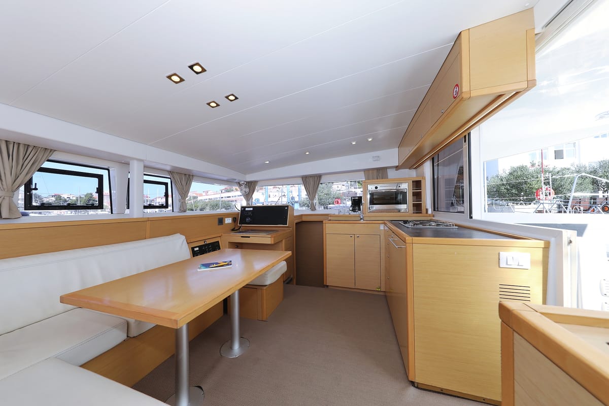 Salon of Kinga V, a Lagoon 400 S2 catamaran at Grad Vodice, Croatia