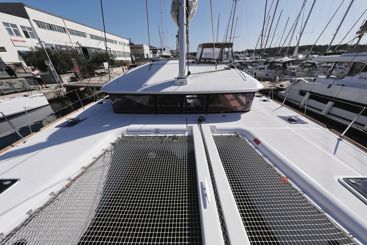 Deck of Kinga V, a Lagoon 400 S2 catamaran at Grad Vodice, Croatia