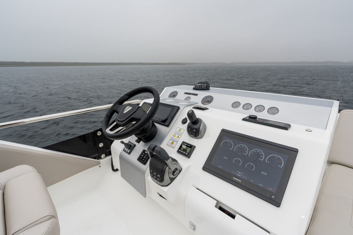 Cockpit of Lady Noble, a Fairline Boats Fairline Squadron 50 motorboat at Seget Donji, Croatia