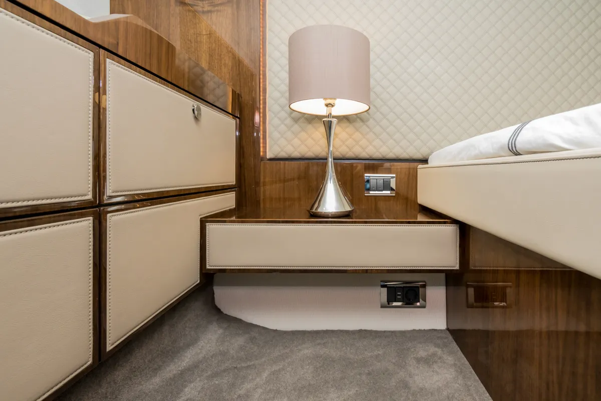 Cabin on Lady Noble, a Fairline Boats Fairline Squadron 50 motorboat at Seget Donji, Croatia