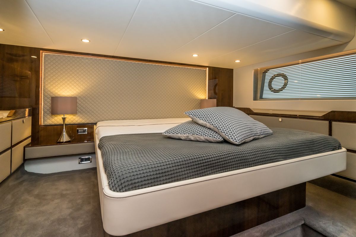 Cabin on Lady Noble, a Fairline Boats Fairline Squadron 50 motorboat at Seget Donji, Croatia