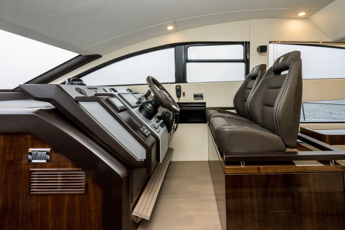 Cockpit of Lady Noble, a Fairline Boats Fairline Squadron 50 motorboat at Seget Donji, Croatia