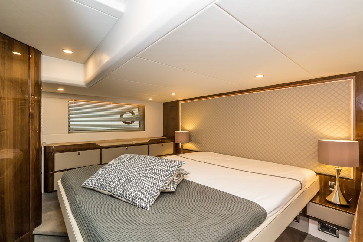 Cabin on Lady Noble, a Fairline Boats Fairline Squadron 50 motorboat at Seget Donji, Croatia