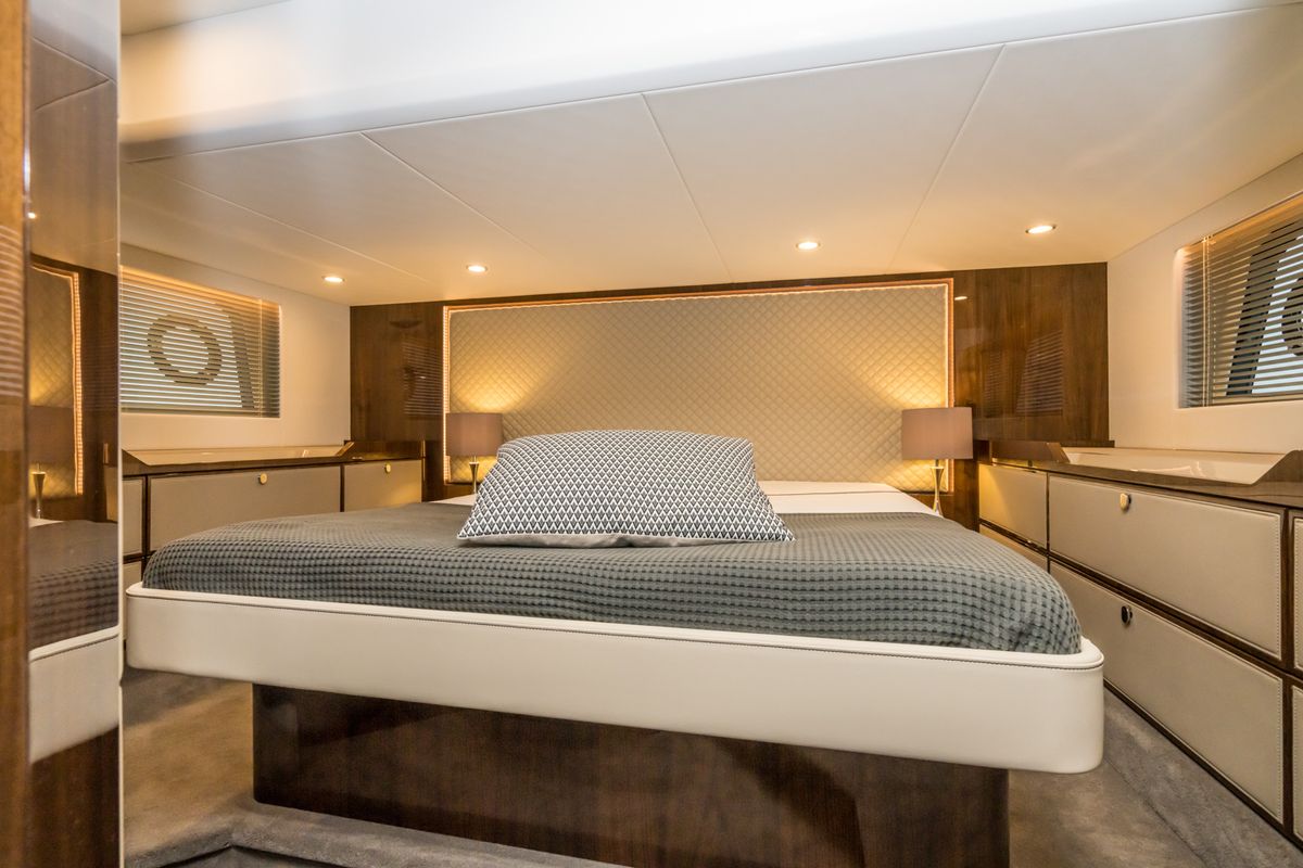 Cabin on Lady Noble, a Fairline Boats Fairline Squadron 50 motorboat at Seget Donji, Croatia