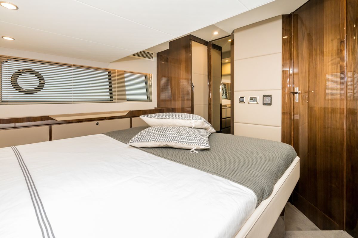 Cabin on Lady Noble, a Fairline Boats Fairline Squadron 50 motorboat at Seget Donji, Croatia