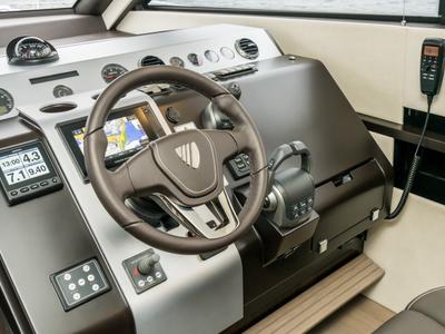 Cockpit of Lady Noble, a Fairline Boats Fairline Squadron 50 motorboat at Seget Donji, Croatia