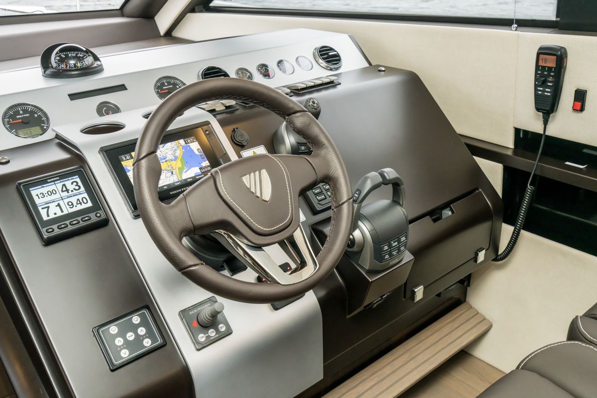 Cockpit of Lady Noble, a Fairline Boats Fairline Squadron 50 motorboat at Seget Donji, Croatia