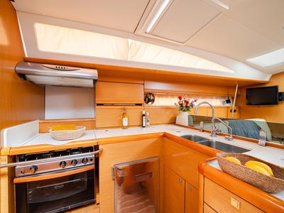Galley of Regina V, a Jeanneau 53 sailboat at Lavreotiki Municipal Unit, Greece
