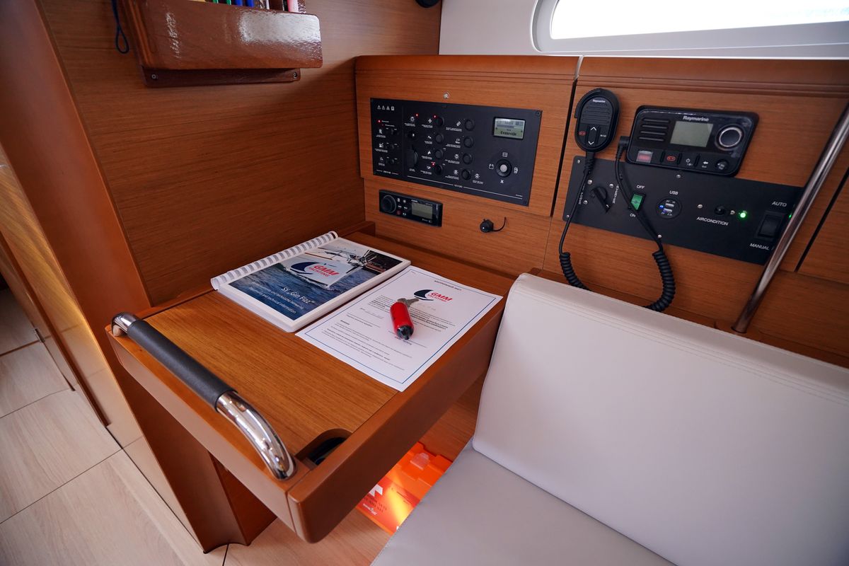 Cockpit of Gin Fizz, a Jeanneau Sun Odyssey 389 sailboat at Marmaris, Turkey