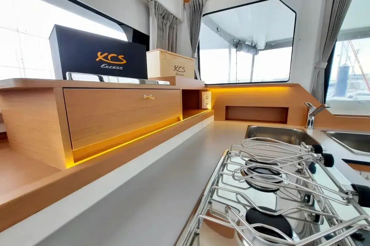 Galley of Albatross, a Excess 11 catamaran at Papeete, France