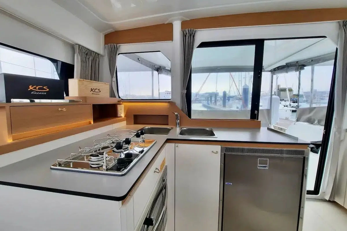 Galley of Albatross, a Excess 11 catamaran at Papeete, France