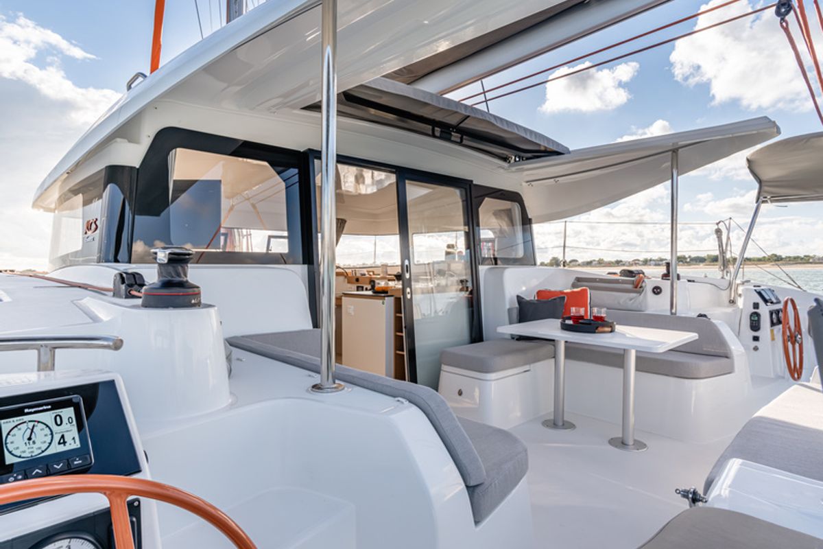 Deck of Albatross, a Excess 11 catamaran at Papeete, France