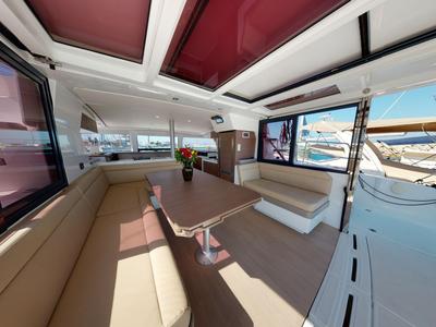 Salon of Efi, a Bali 4.1 catamaran at Municipal Unit of Lefkada, Greece