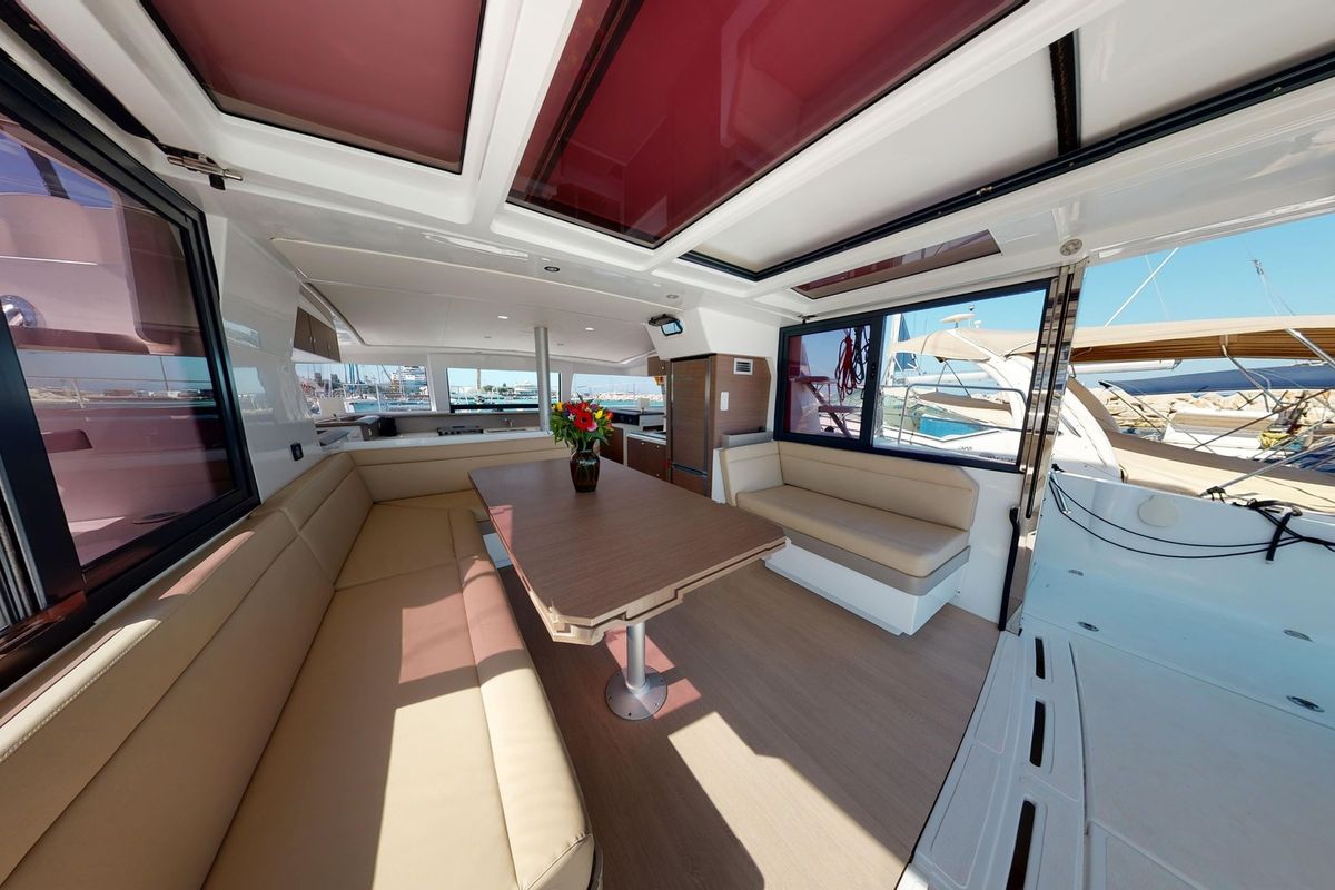 Salon of Efi, a Bali 4.1 catamaran at Municipal Unit of Lefkada, Greece