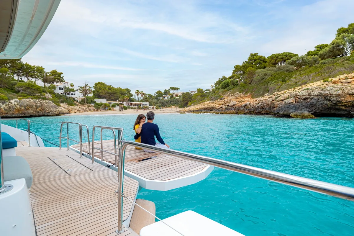 Deck of LUZ DEL MAR, a Lagoon 55 catamaran at Santa Eulària des Riu, Spain