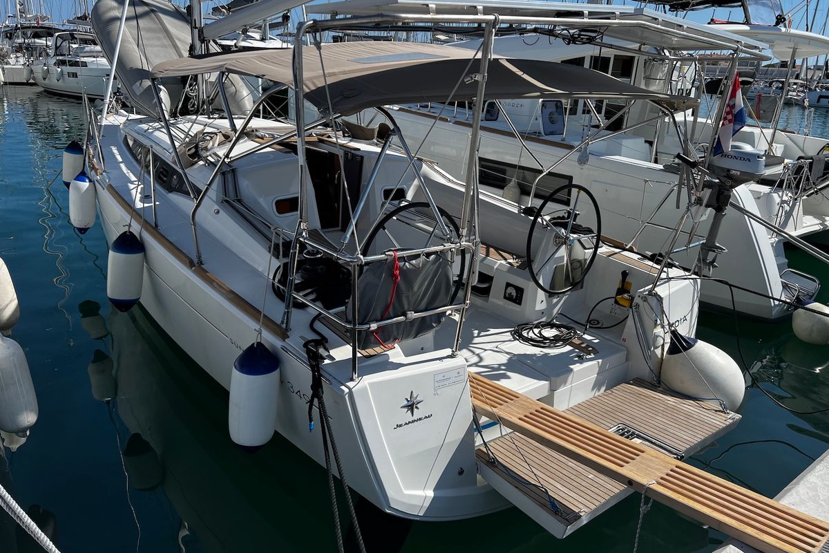 Exterior view of Lydia, a Jeanneau Sun Odyssey 349 sailboat at Općina Sukošan, Croatia