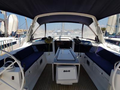 Cockpit of Sharel, a Beneteau Oceanis 48 sailboat at La Spezia, Italy