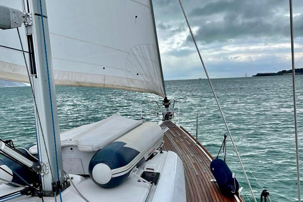 Deck of Sharel, a Beneteau Oceanis 48 sailboat at La Spezia, Italy