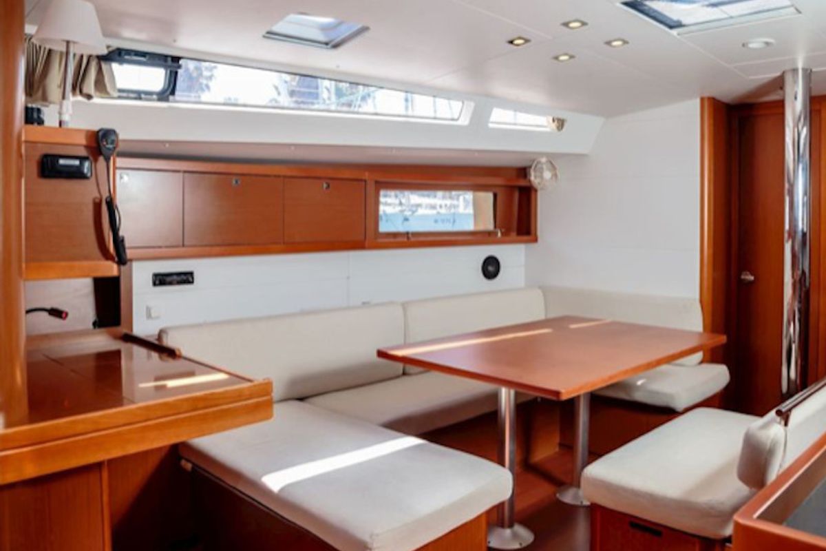Salon of Sharel, a Beneteau Oceanis 48 sailboat at La Spezia, Italy