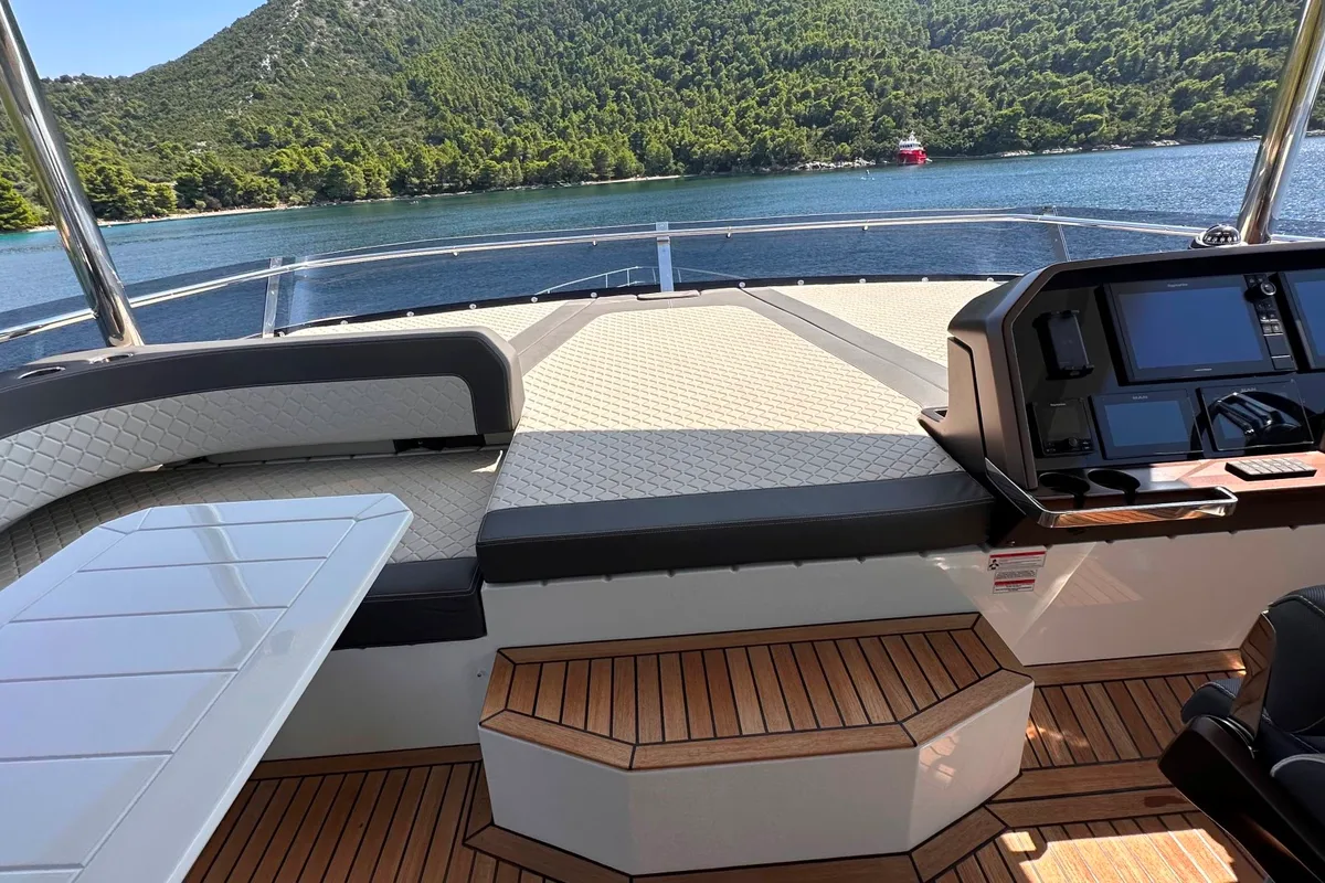Cockpit of PARADISE, a Galeon 680 Fly yacht at Dubrovnik, Croatia