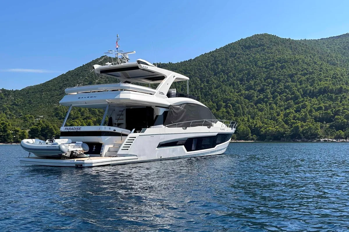 Exterior view of PARADISE, a Galeon 680 Fly yacht at Dubrovnik, Croatia