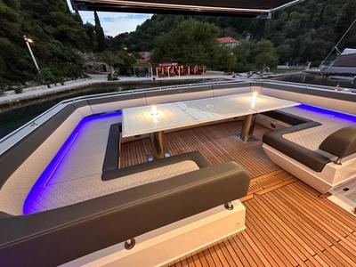 Deck of PARADISE, a Galeon 680 Fly yacht at Dubrovnik, Croatia