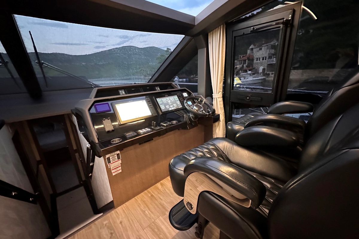 Cockpit of PARADISE, a Galeon 680 Fly yacht at Dubrovnik, Croatia