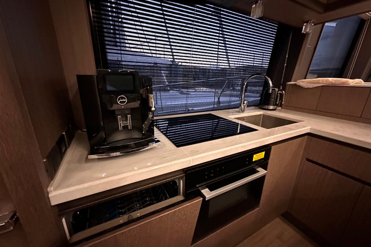 Galley of PARADISE, a Galeon 680 Fly yacht at Dubrovnik, Croatia