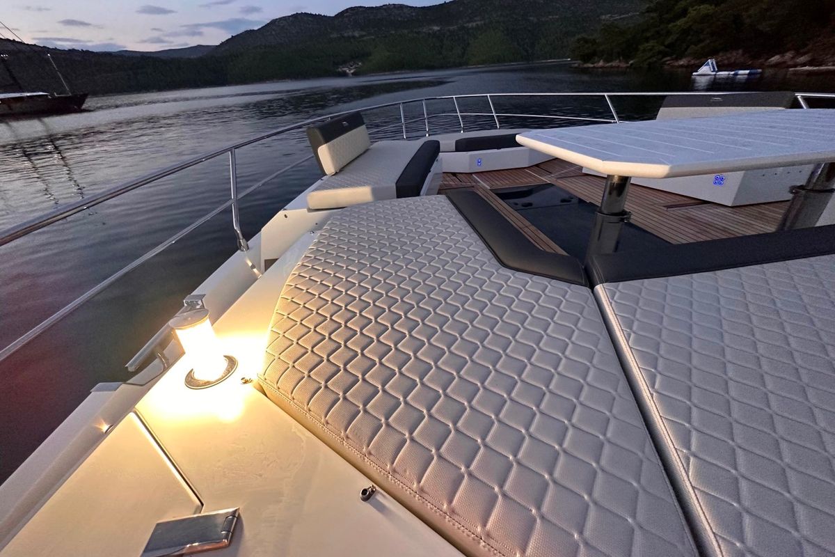 Deck of PARADISE, a Galeon 680 Fly yacht at Dubrovnik, Croatia