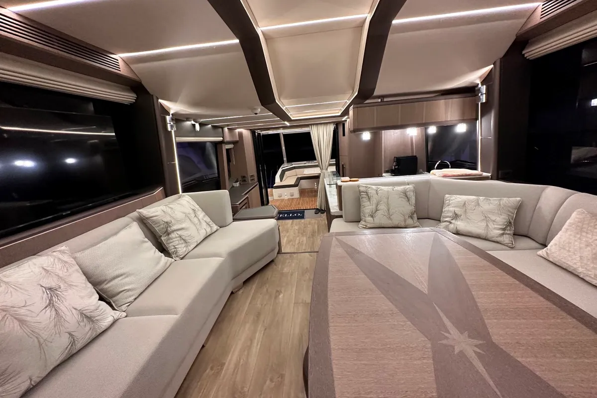 Salon of PARADISE, a Galeon 680 Fly yacht at Dubrovnik, Croatia
