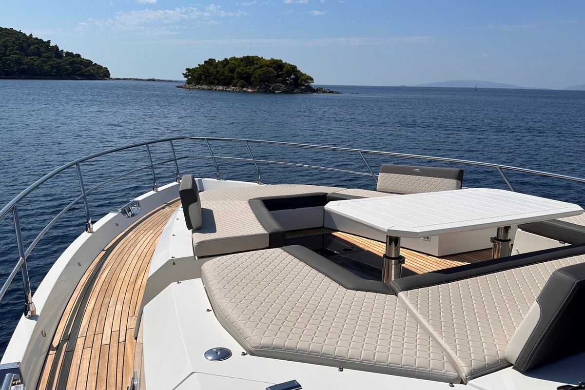 Deck of PARADISE, a Galeon 680 Fly yacht at Dubrovnik, Croatia