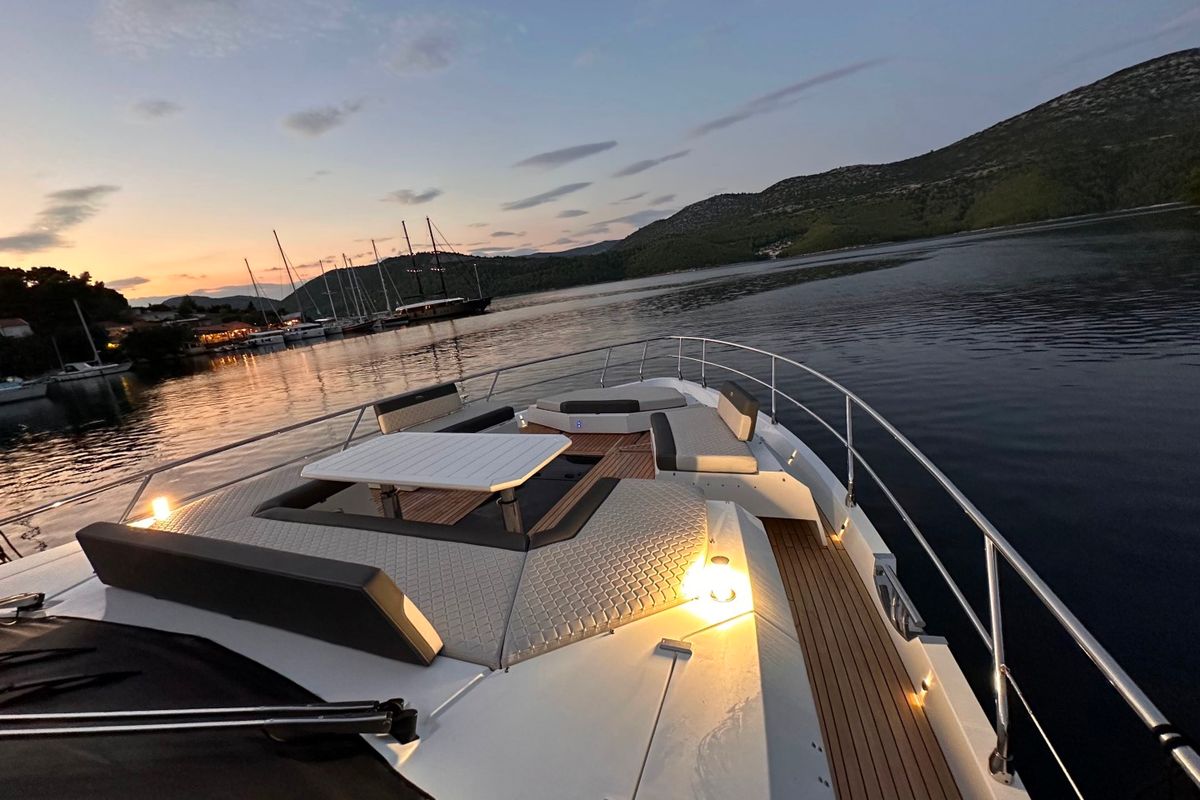 Deck of PARADISE, a Galeon 680 Fly yacht at Dubrovnik, Croatia