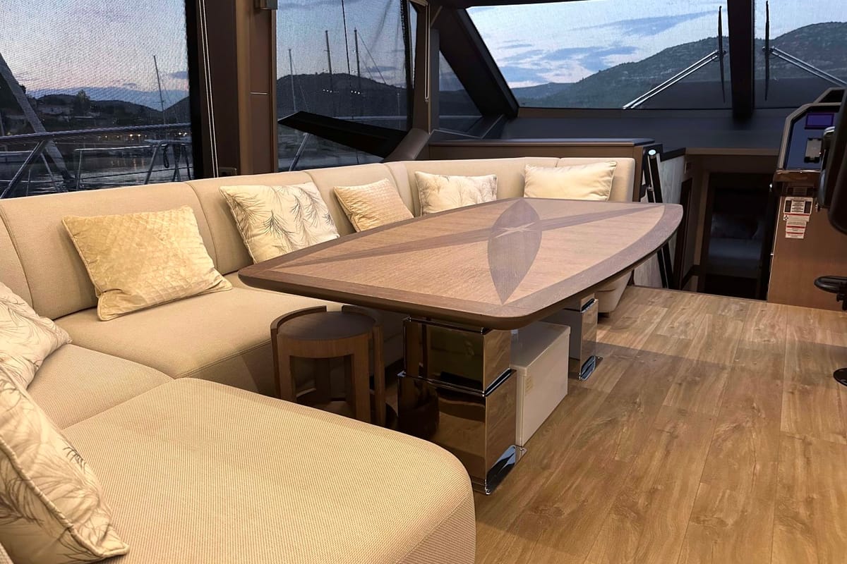 Salon of PARADISE, a Galeon 680 Fly yacht at Dubrovnik, Croatia