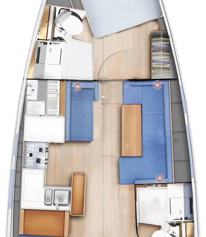 Floor plan of Lowe, a Jeanneau Sun Odyssey 410 sailboat at Split, Croatia