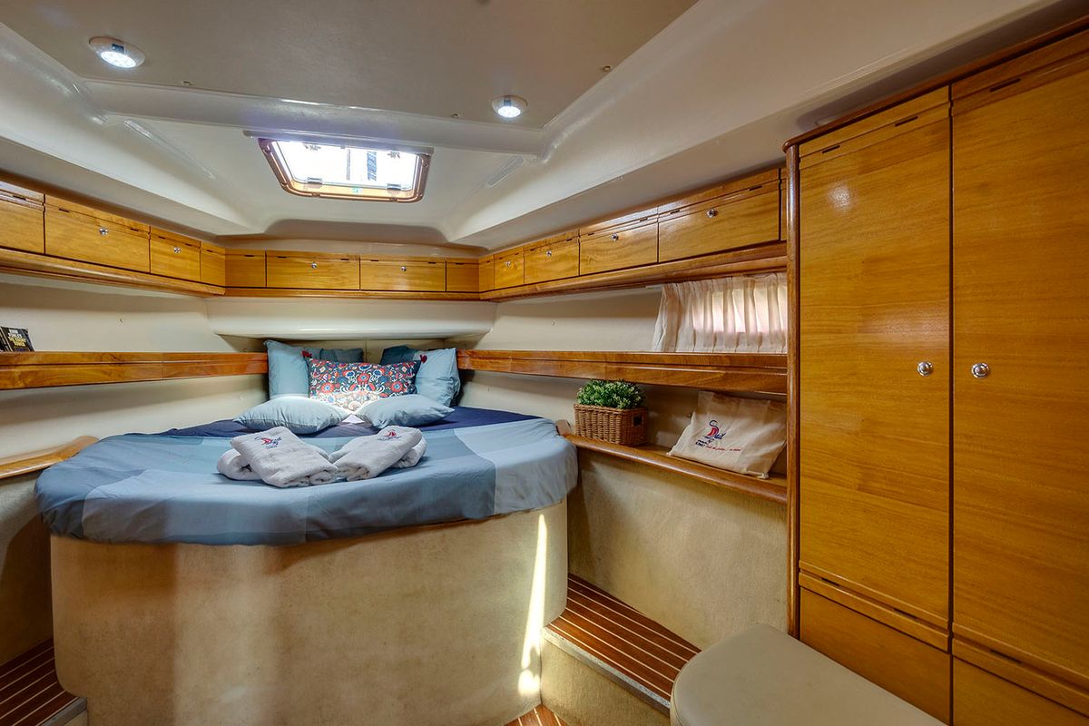 Cabin on La Luna, a Bavaria 46 Cruiser sailboat at Municipal Unit of Lefkada, Greece