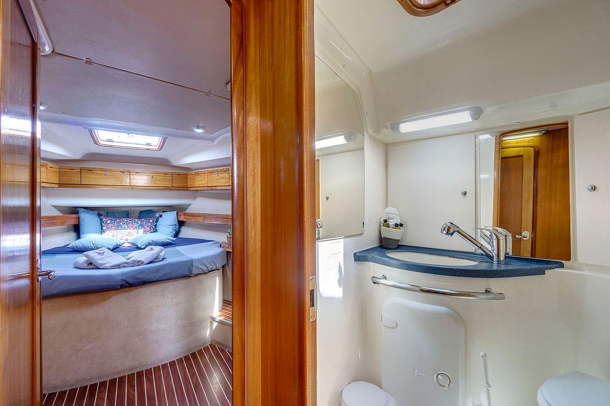 Cabin on La Luna, a Bavaria 46 Cruiser sailboat at Municipal Unit of Lefkada, Greece