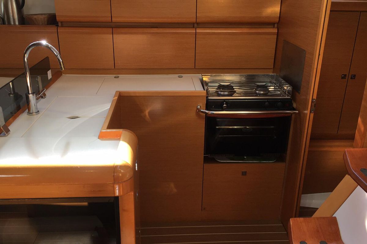 Galley of Kontiki, a Jeanneau Sun Odyssey 439 sailboat at Lavreotiki Municipal Unit, Greece
