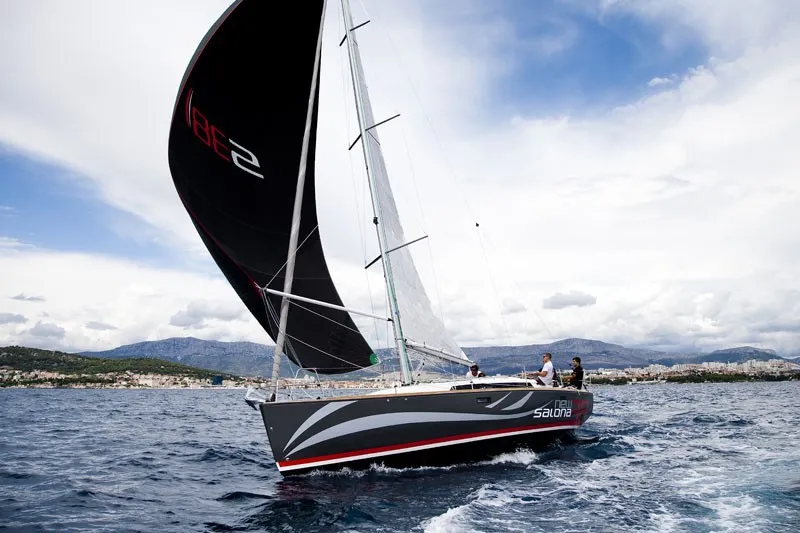 Exterior view of KaninVin, a AD Boats Salona 38 sailboat at Grad Kaštela, Croatia