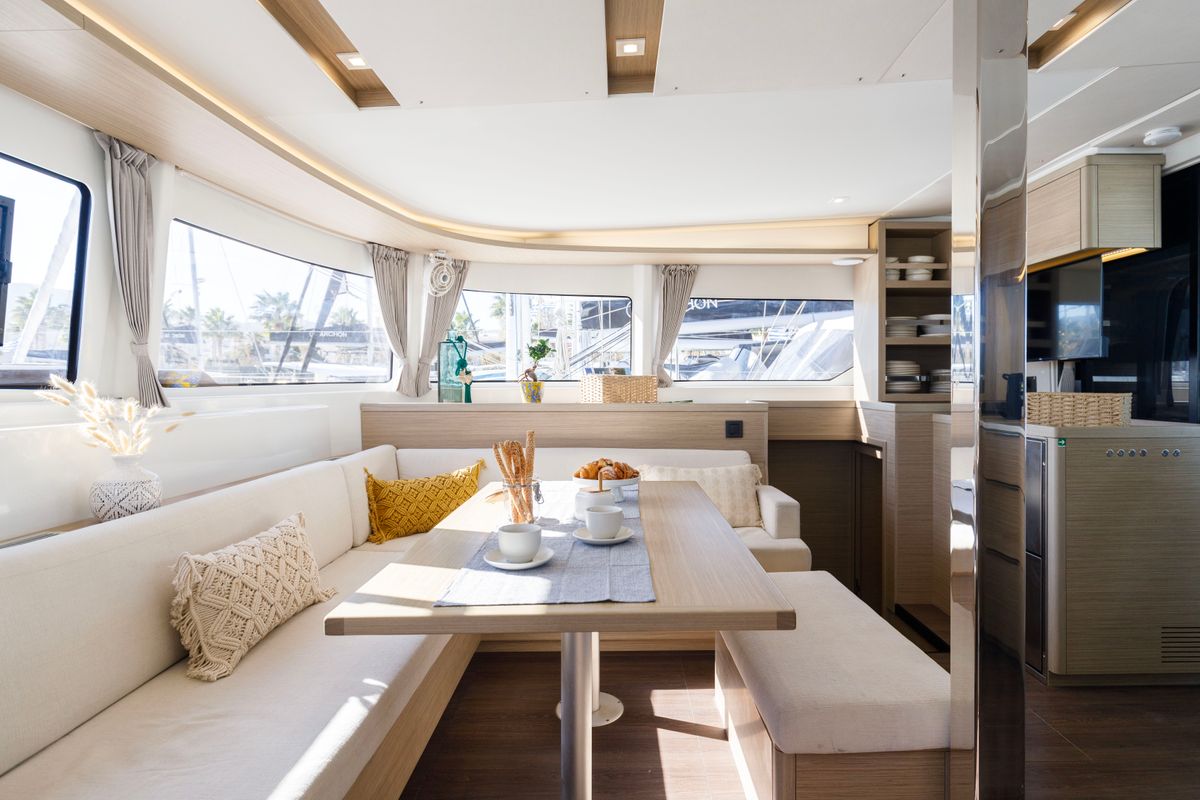 Salon of Xhenia, a Lagoon 46 catamaran at Municipal Unit of Rhodes, Greece