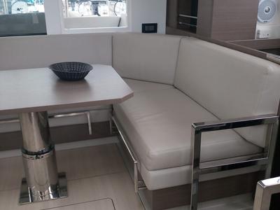 Salon of Mitsu, a Leopard 42 catamaran at Cannigione, Italy