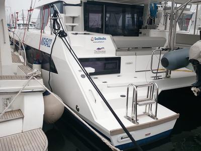 Exterior view of Mitsu, a Leopard 42 catamaran at Cannigione, Italy