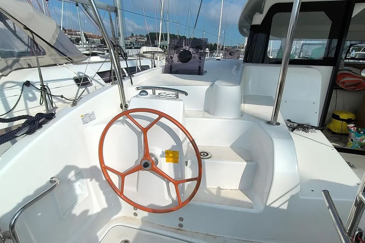 Cockpit of GINGER FIZZ V, a Excess 11 catamaran at Grad Pula, Croatia