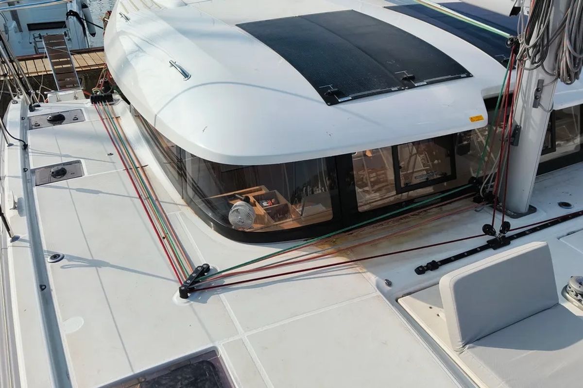 Deck of GINGER FIZZ V, a Excess 11 catamaran at Grad Pula, Croatia