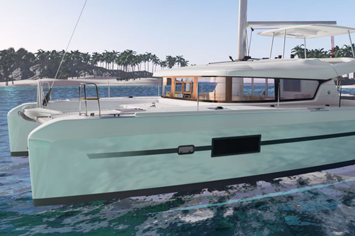 Exterior view of Kami, a Lagoon 42 catamaran at Fethiye, Turkey