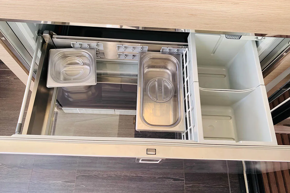 Galley of Nahoa, a Fountaine Pajot Elba 45 catamaran at Athens, Greece