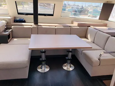 Salon of Nahoa, a Fountaine Pajot Elba 45 catamaran at Athens, Greece