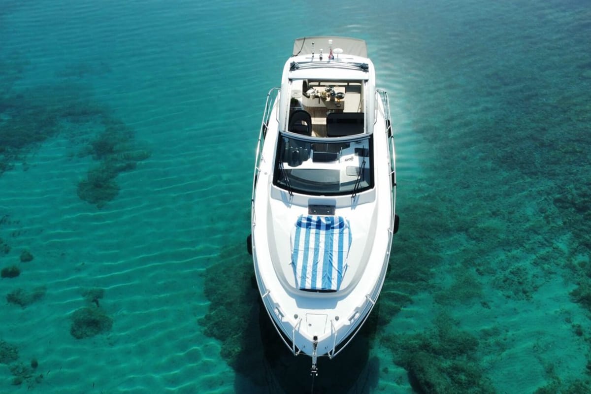 Smiley, a Bavaria 33 Sport HT motorboat at Punat, Croatia
